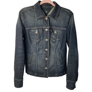 Tommy Hilfiger Women’s Dark Wash Denim Trucker Jacket - Red Trim Detail  Medium